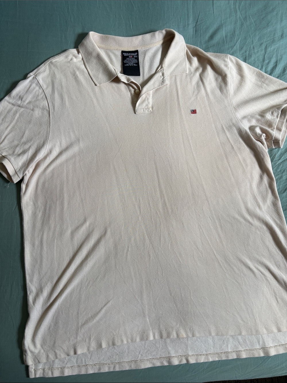 Polo by Ralph Lauren Cream Short-Sleeve Polo with Flag Embroidery